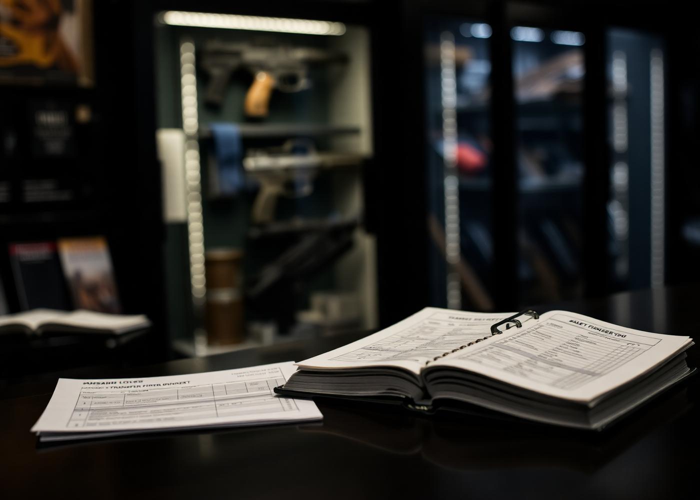Firearm transfer paperwork on the counter at AAA Pawn & Guns in North Miami